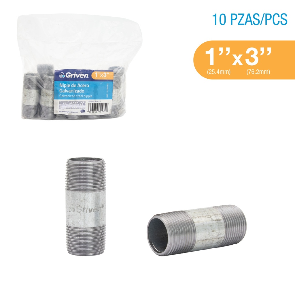 NIPLE GALVANIZADO 1 x 3" GRIVEN 8-330
