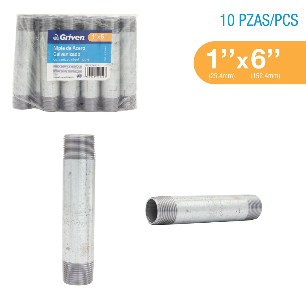 NIPLE GALVANIZADO 1 x 6" GRIVEN 8-332