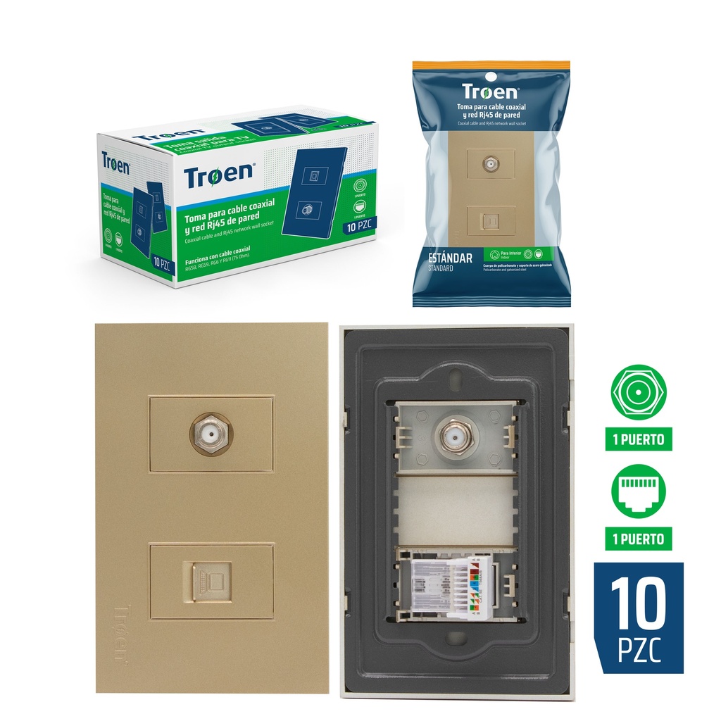 TOMA P/CABLE COAXIAL / RJ45 GOLD TROEN 8-376