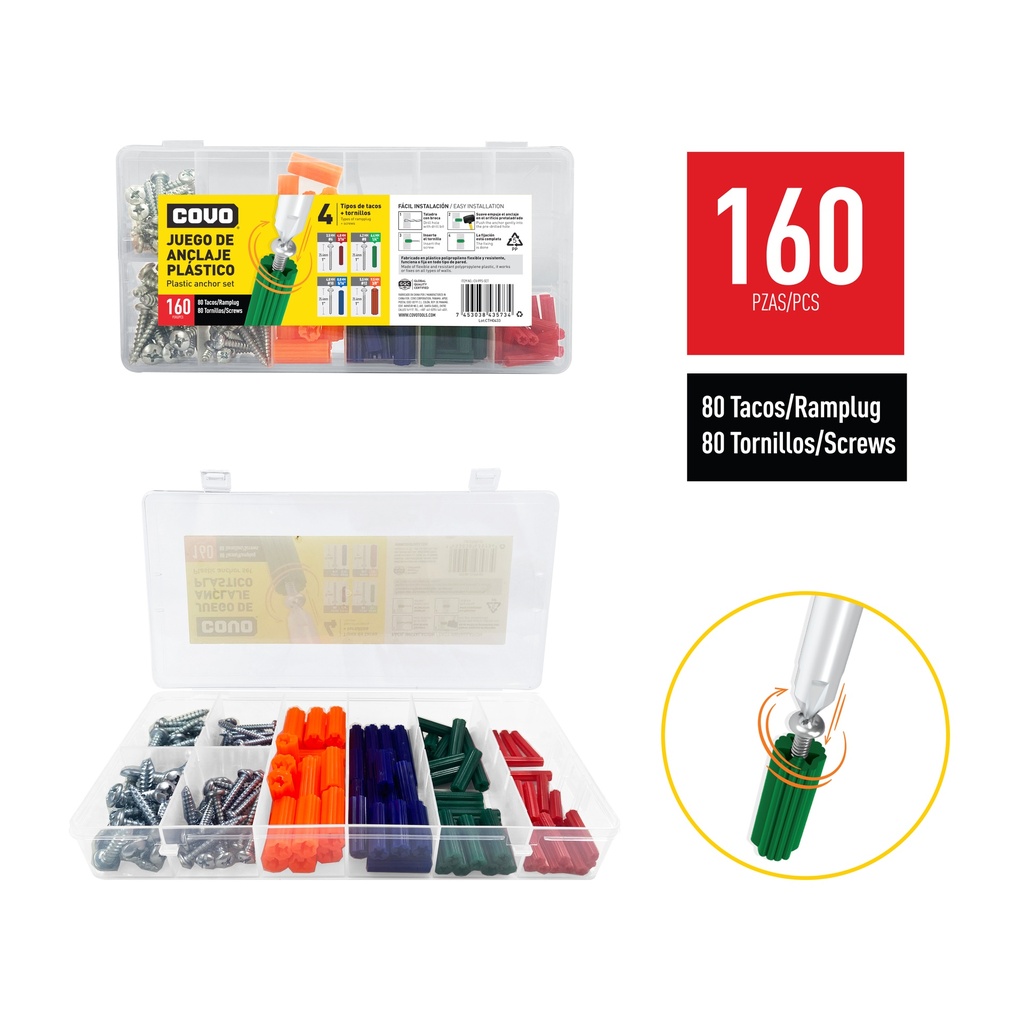 KIT RAMPLUG + TORNILLOS x 160 PCS COVO 8-386