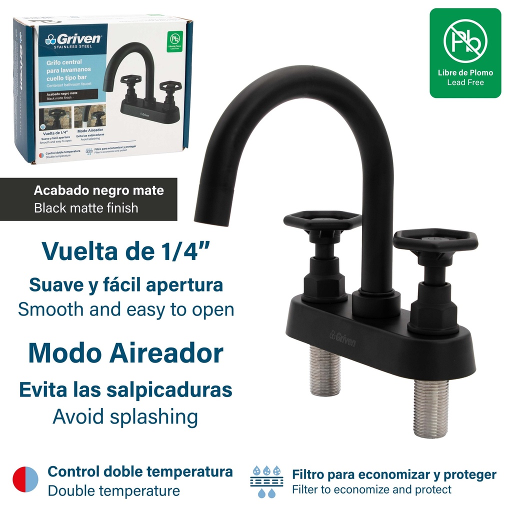 LLAVE LAVAMANO DOBLE ACERO INOX GRIVEN 8-483