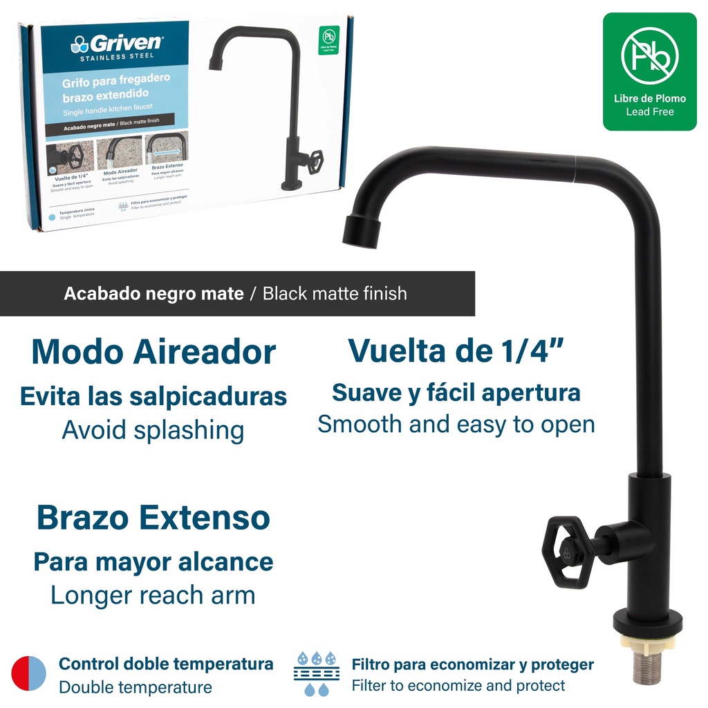 LLAVE FREGADERO INDIV ACERO INOX GRIVEN 8-494