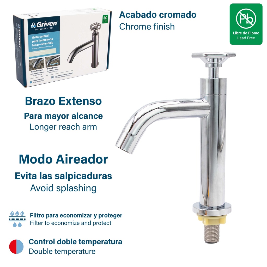 LLAVE LAVAMANO INDIV ACERO INOX GRIVEN 8-499