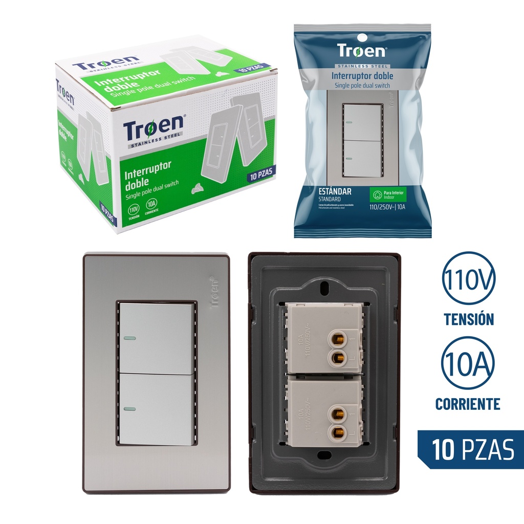INTERRUPTOR DOBLE ACERO INOX TROEN 8-508