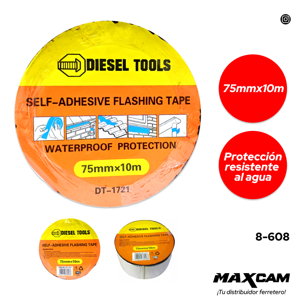 MANTO ADHESIVO ASFALTICO 10MT x 7.5CM DIESEL T 8-608