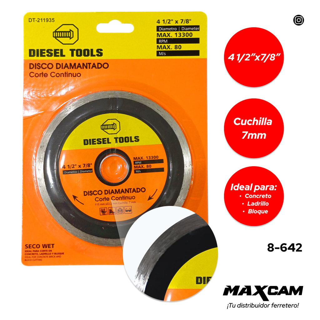 DISCO C/CONCRETO CONTINUO x 4 1/2" DIESEL T 8-642