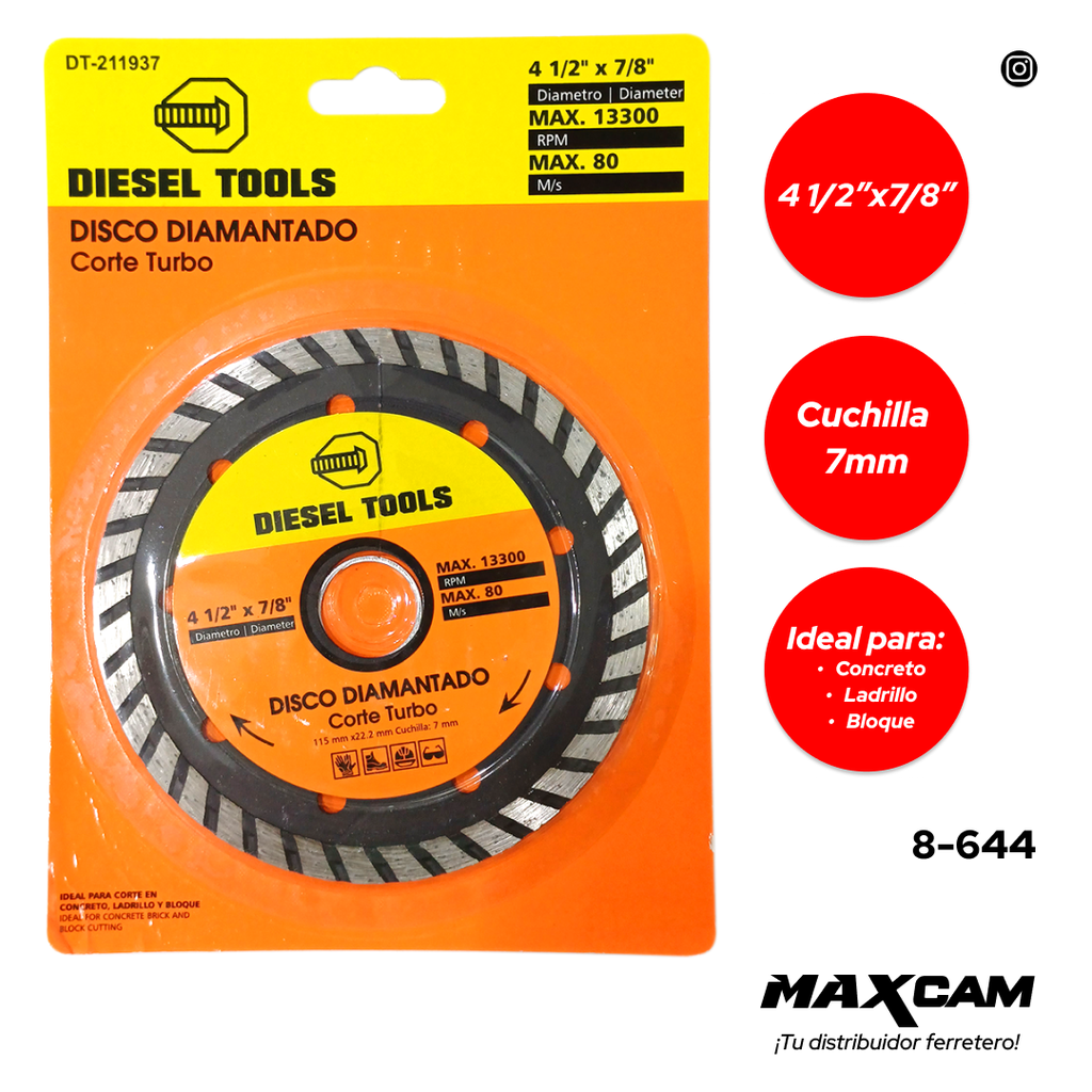 DISCO C/CONCRETO TURBO x 4 1/2" DIESEL T 8-644