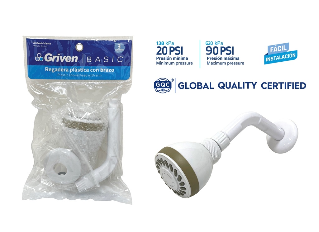 REGADERA RED 3" PLAST C/TUBO GRIVEN BASIC 8-687