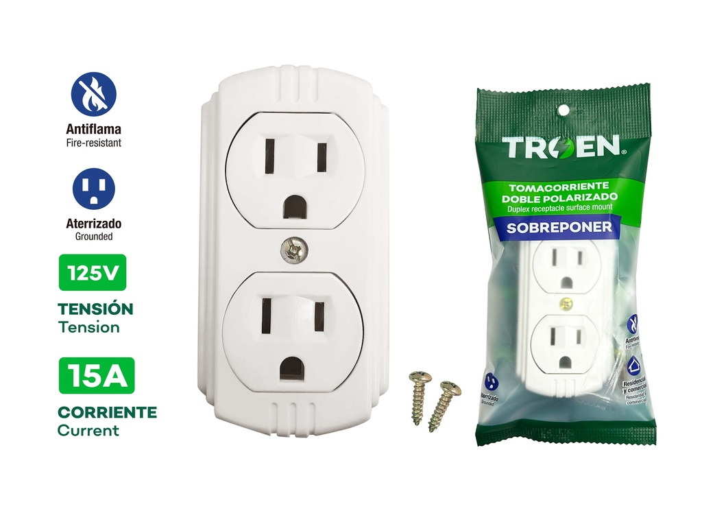 TOMA DOBLE C/TIERRA SOBREPONER BLANCA TROEN 8-734