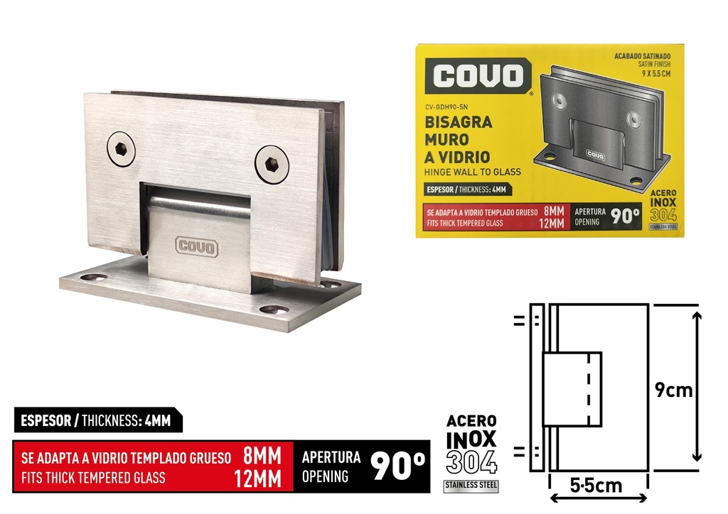 BISAGRA P/CUERPO FIJO DE VIDRIO SANTINADO COVO 8-823