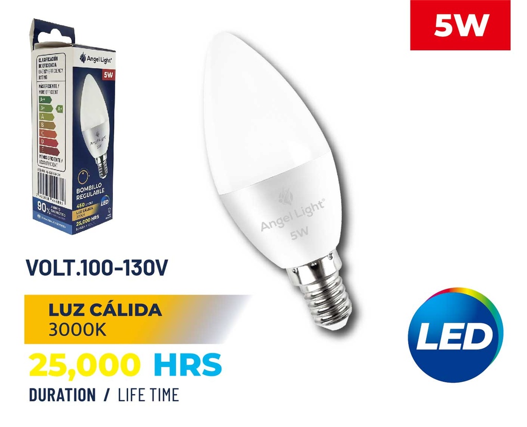 BOMBILLO VELA LED 5W E14 1 LUZ CALIDA ANGEL L 8-829