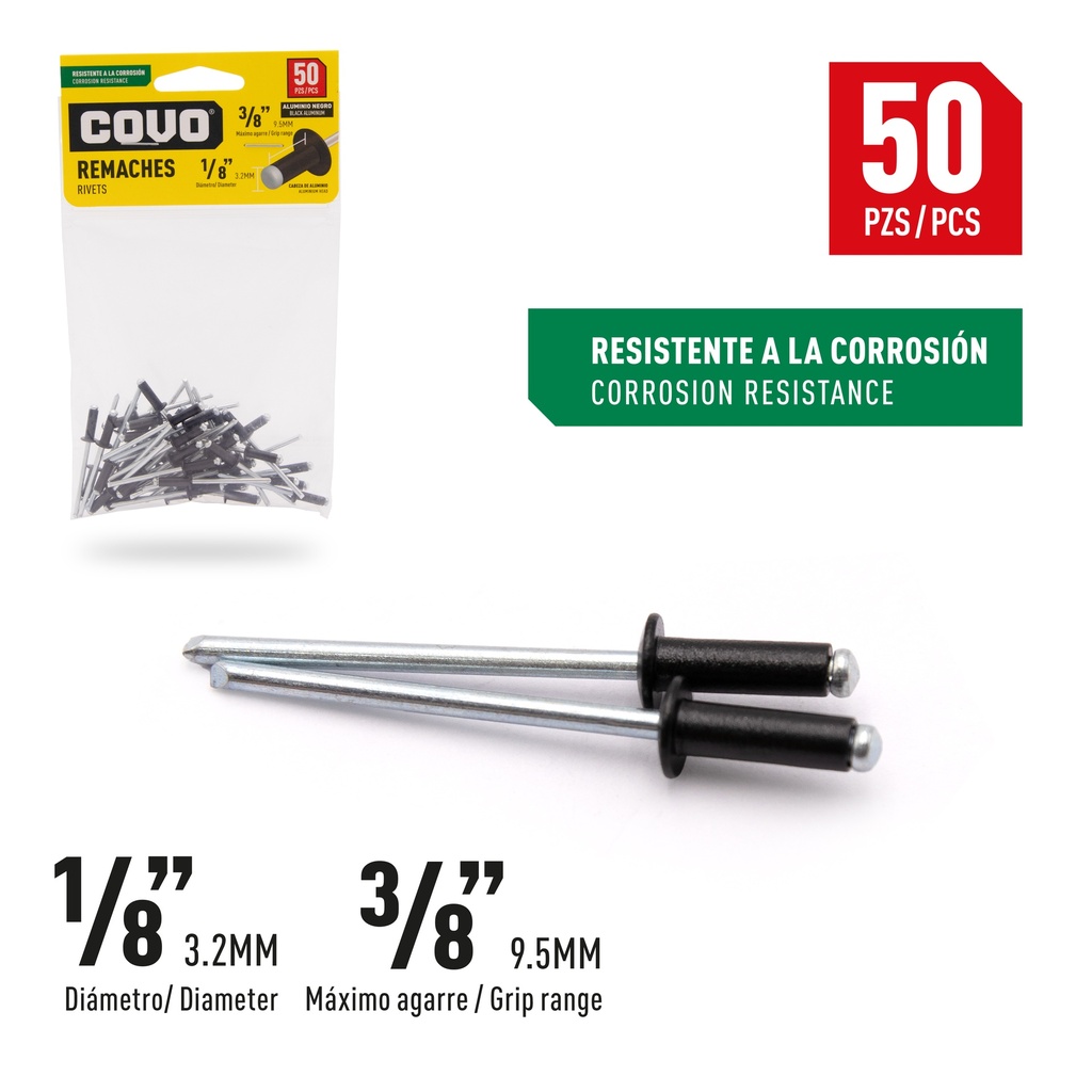 REMACHES 1/8 X 3/8" x 50 UNID NEGRO COVO 8-848