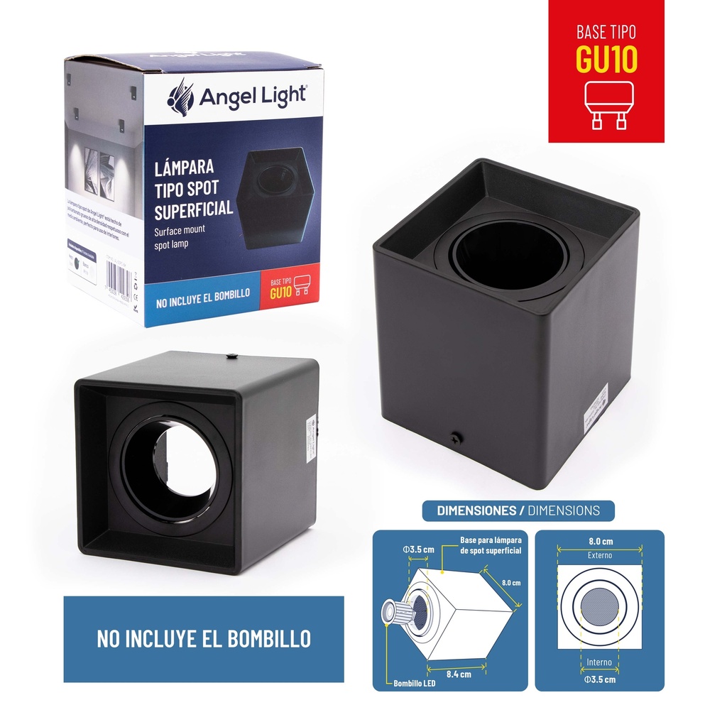 LAMPARA LED CUAD SUPERF NEGRA ANGEL L  8-858