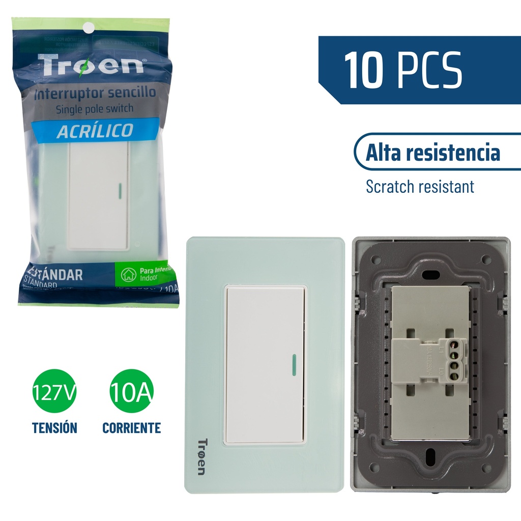 INTERRUPTOR SENCILLO ACRILICO NATURAL TROEN 8-933