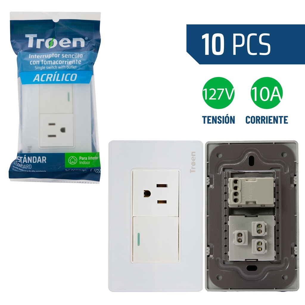 INTERRUPTOR + TOMA ACRILICO BLANCO TROEN 8-946