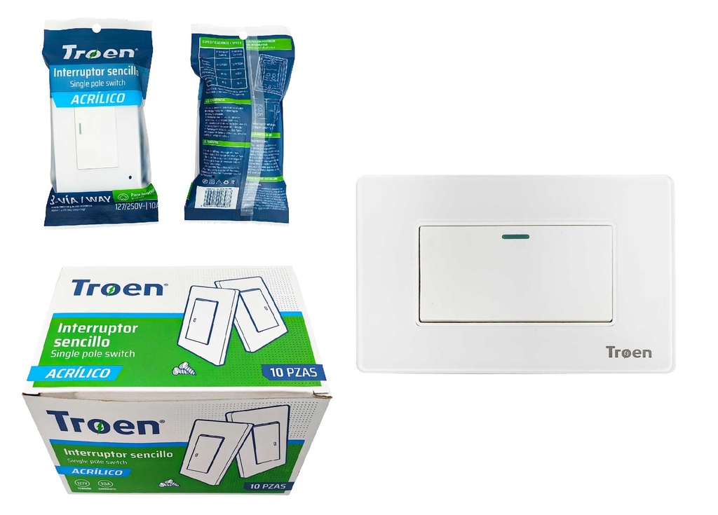 INTERRUPTOR SENCILLO ACRILICO BLANCO 3 WAY TROEN 8-947