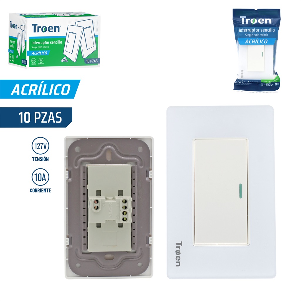 INTERRUPTOR SENCILLO ACRILICO BLANCO 3 WAY TROEN 8-947