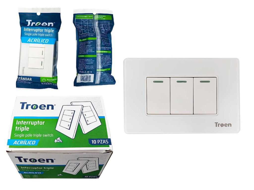 INTERRUPTOR TRIPLE ACRILICO BLANCO TROEN 8-950