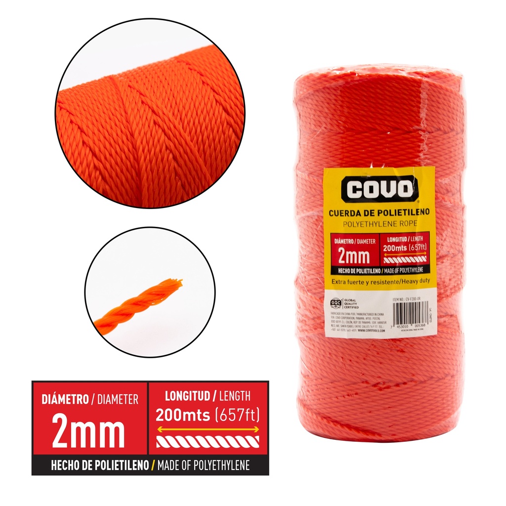 GUARAL 2MM x 200 MTS NARANJA COVO 8-979
