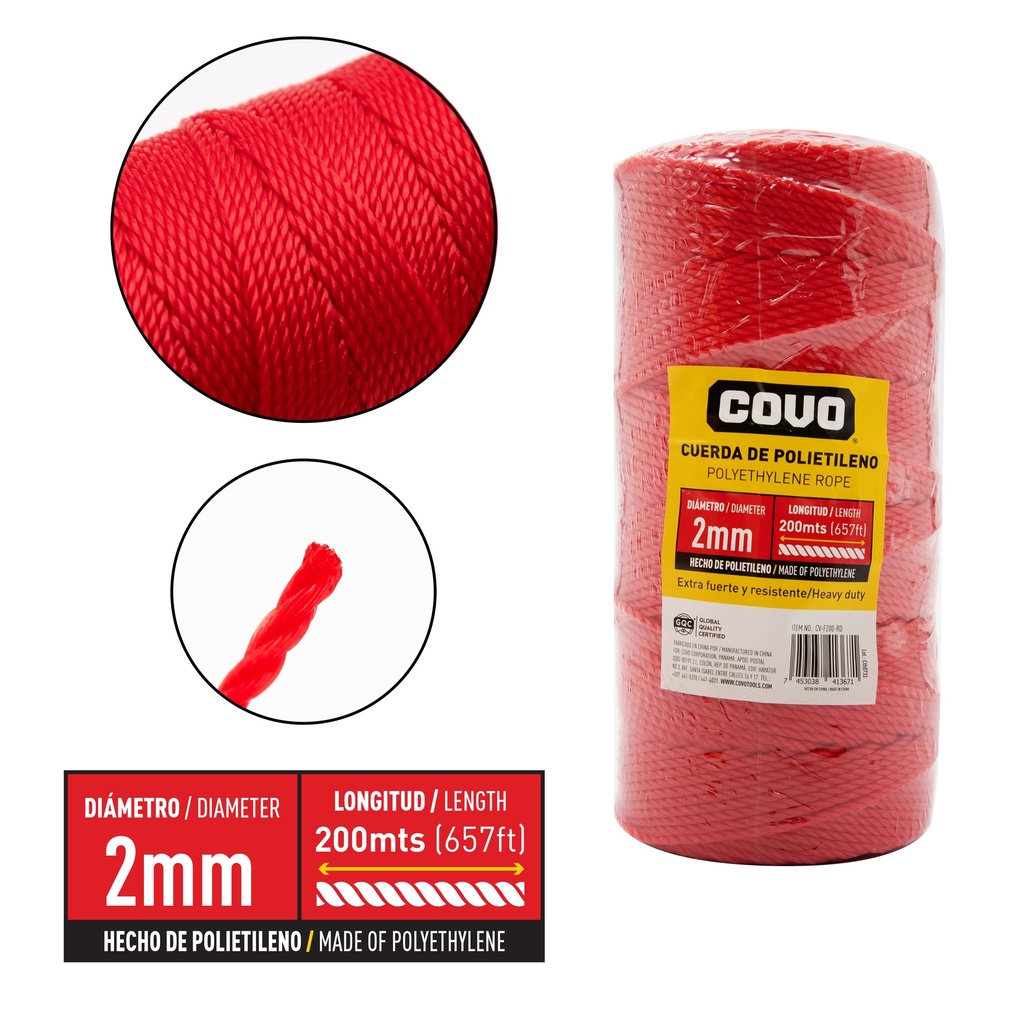 GUARAL 2MM x 200 MTS ROJO COVO 8-980