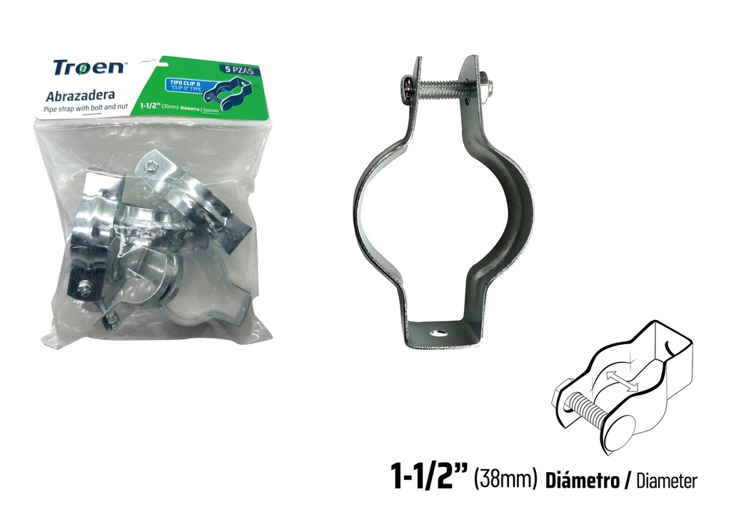 ABRAZADERA EMT CLIP x 1 1/2" x 5 UNID TROEN 9-016