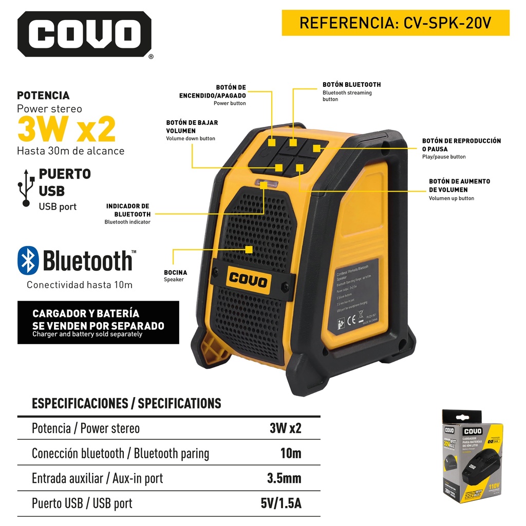 CORNETA INALAMBRICO 20V COVO 9-047