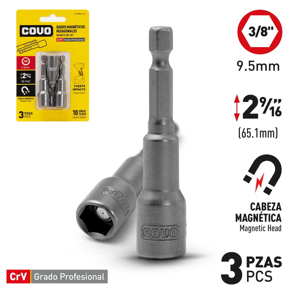 JUEGO DADO MAGNETICO x 3/8 HEX COVO 9-087