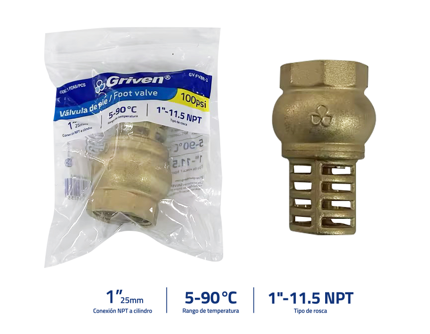 VALVULA CHECK BRONCE DE PIE x 1" GRIVEN 9-147