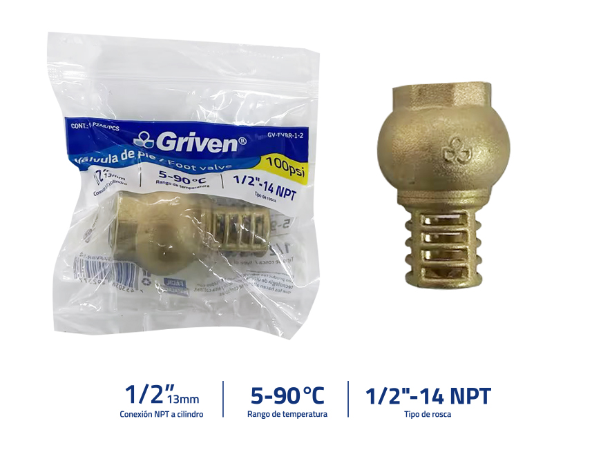 VALVULA CHECK BRONCE DE PIE x 1/2" GRIVEN 9-148