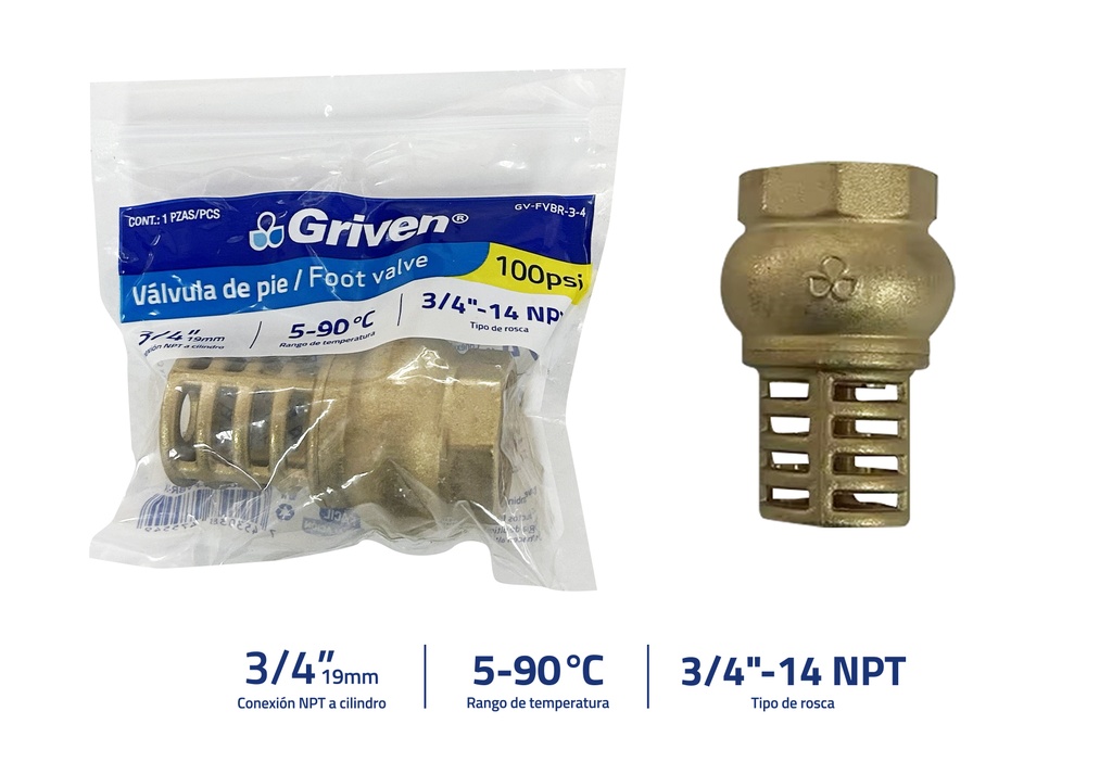 VALVULA CHECK BRONCE DE PIE x 3/4" GRIVEN 9-149