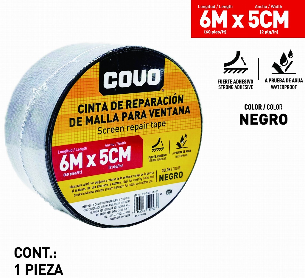 CINTA P/REPARACION DE MALLA MOSQUITERO 6MTS x 5CM COVO 9-180