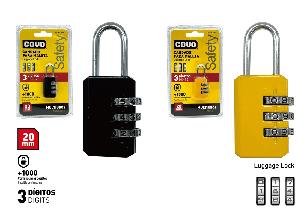 CANDADO C/CODIGO 20MM COVO 9-186