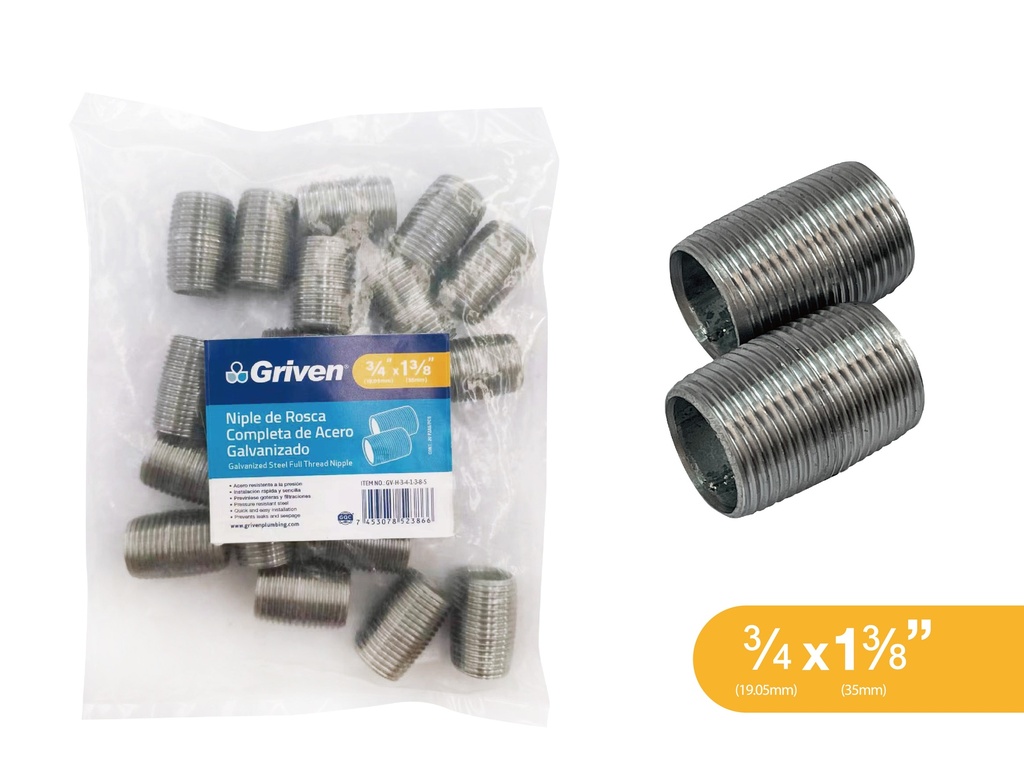 NIPLE GALVANIZADO CORRIDO 3/4" GRIVEN 9-187