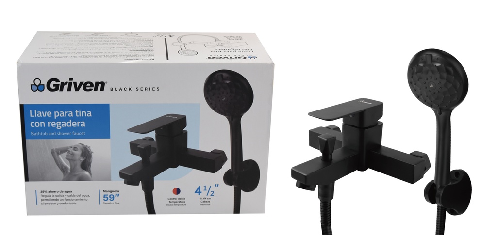 LLAVE MONOMANDO P/BAÑERA 59" C/REGADERA GRIVEN BLACK 7-015