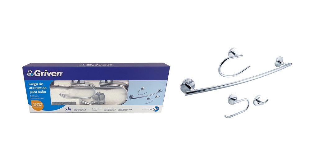 ACCESORIO DE BAÑO 4 PIEZAS METALICO GRIVEN 7-072