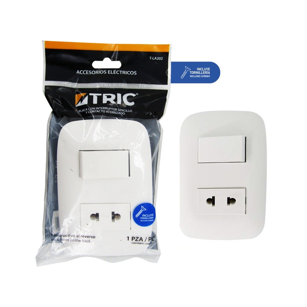 INTERRUPTOR SENCILLO + TOMA BLANCO TRIC 7-188