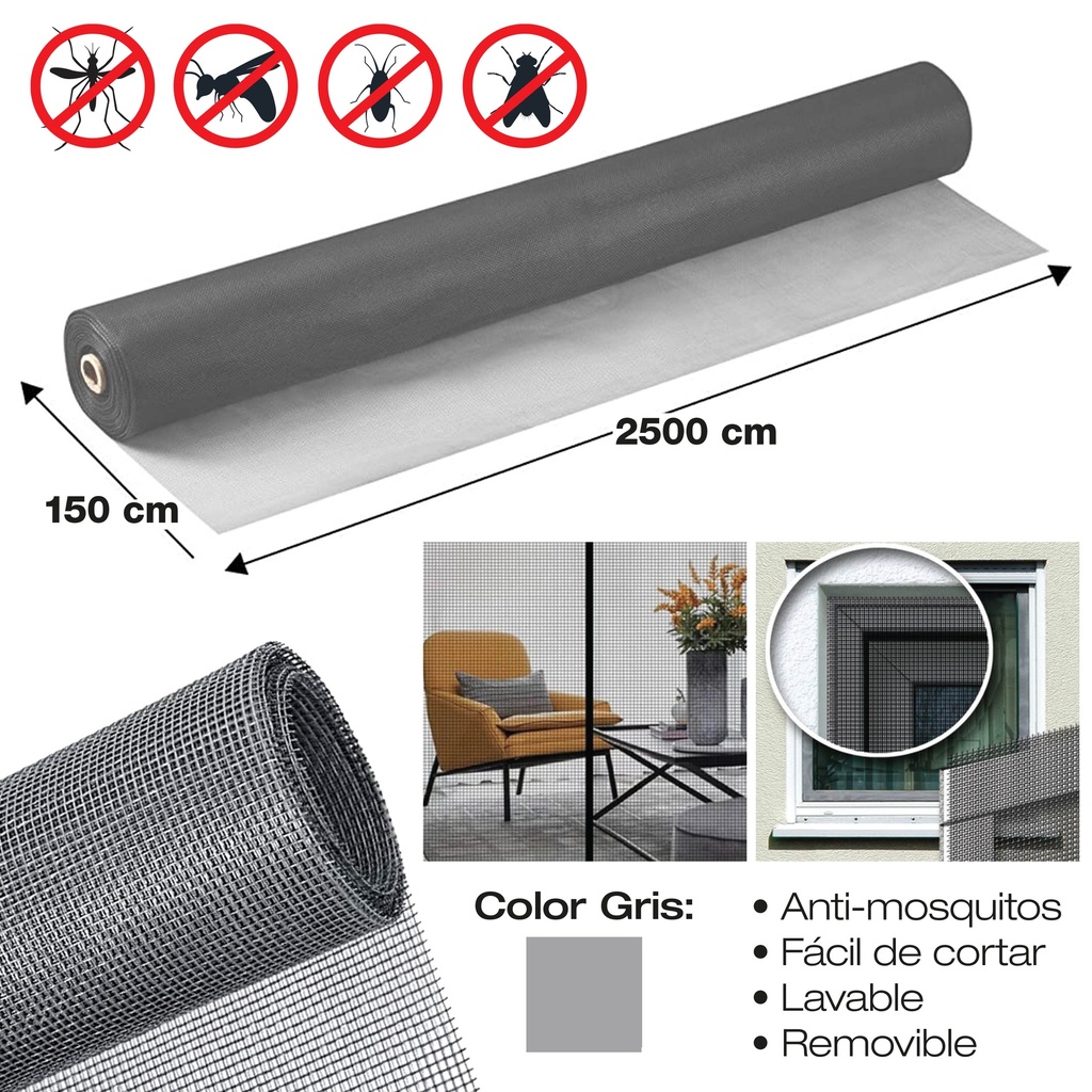 MALLA MOSQUITERO FIBRA DE VIDRIO 1,5 x 25 MTS SECURITY 7-276