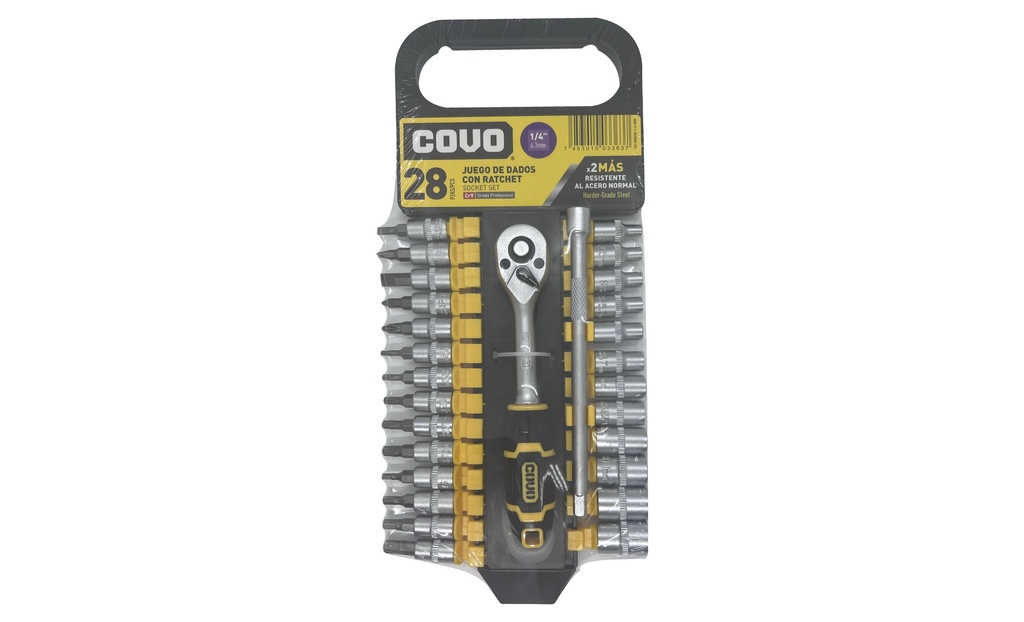 JUEGO DADOS C/RACHET 1/4" 28 PCS COVO 7-308