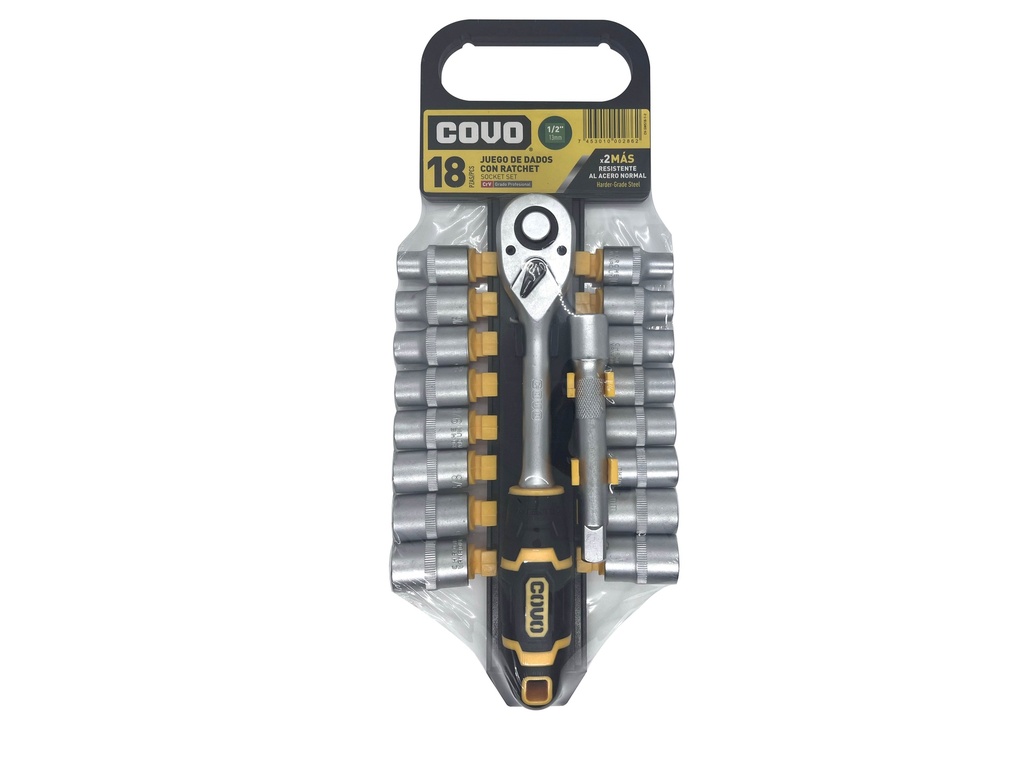 JUEGO DADOS C/RACHET 1/2" 18 PCS PULG COVO 7-319