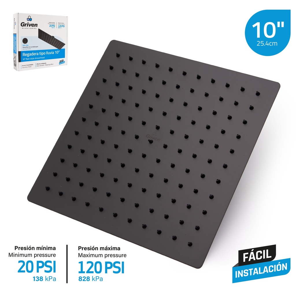 REGADERA CUADRADA 10¨ GRIVEN BLACK 7-346
