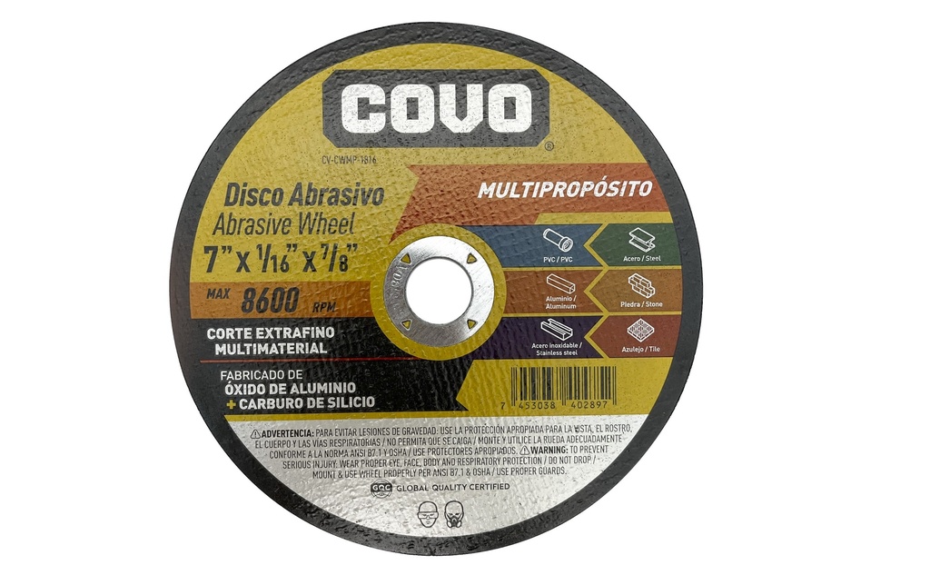 DISCO CORTE MULTIPROPOSITO 7" x 1/16" COVO (PLANO) 7-379
