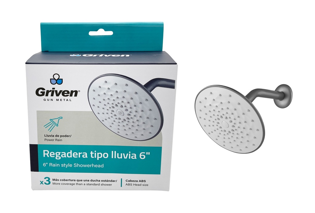 REGADERA REDONDA 6" GRIVEN GUN METAL 7-382