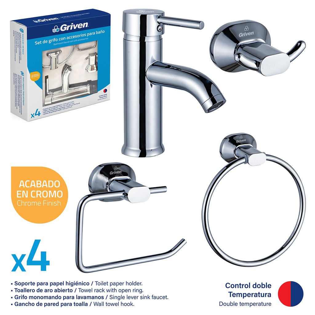 LLAVE LAVAMANO MONOMANDO C/ACCESORIOS GRIVEN 7-411