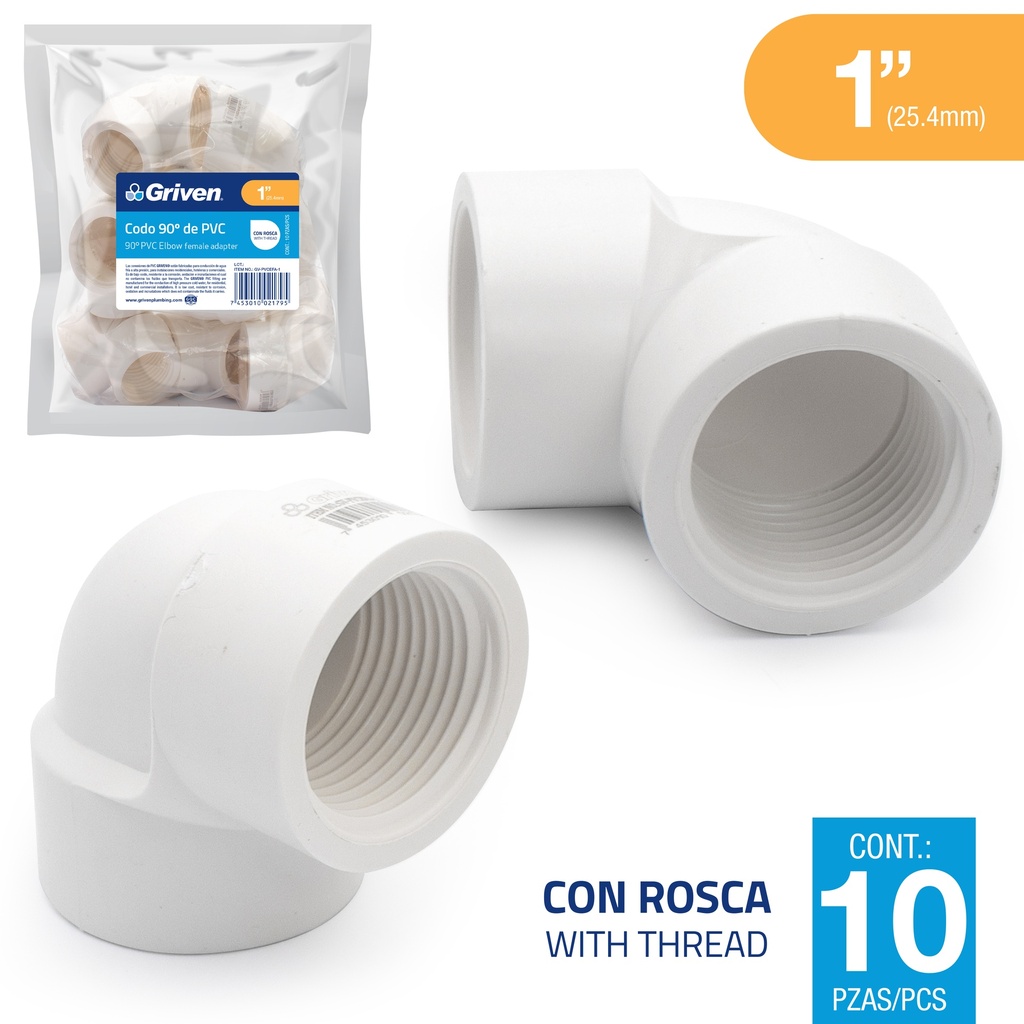 CODO PVC ROSCADO 1" X 90° GRIVEN 7-416