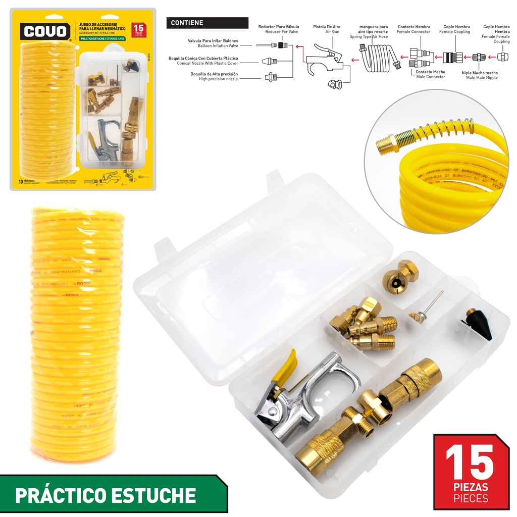 JUEGO DE ACOPLES P/COMPRESOR 15 PCS COVO 7-461