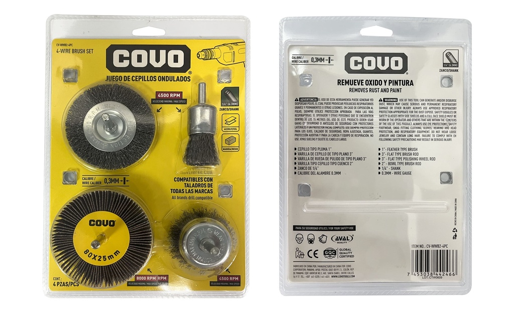 JUEGO CEPILLO ALAMBRE 4 PCS COVO 7-499
