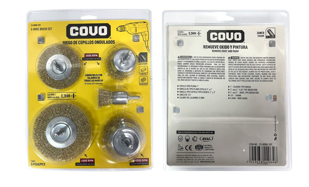 JUEGO CEPILLO ALAMBRE 5 PCS COVO 7-500
