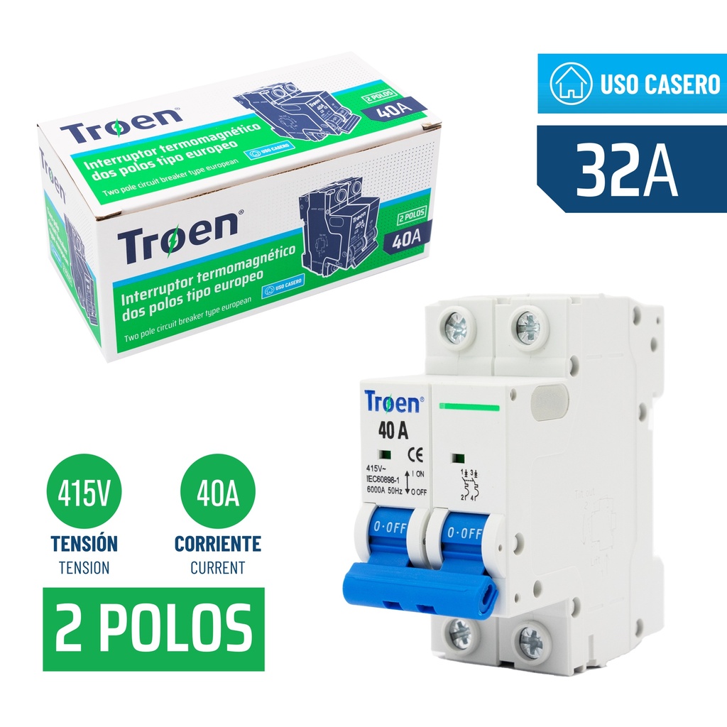 BREAKER TERMOMAGNETICO 2P x 40 AMP TROEN 7-557