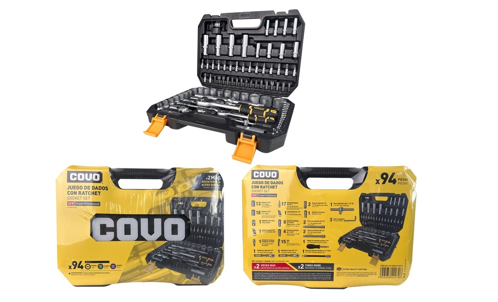 JUEGO DADOS C/RACHET 1/2" - 1/4" 94PCS 7-572