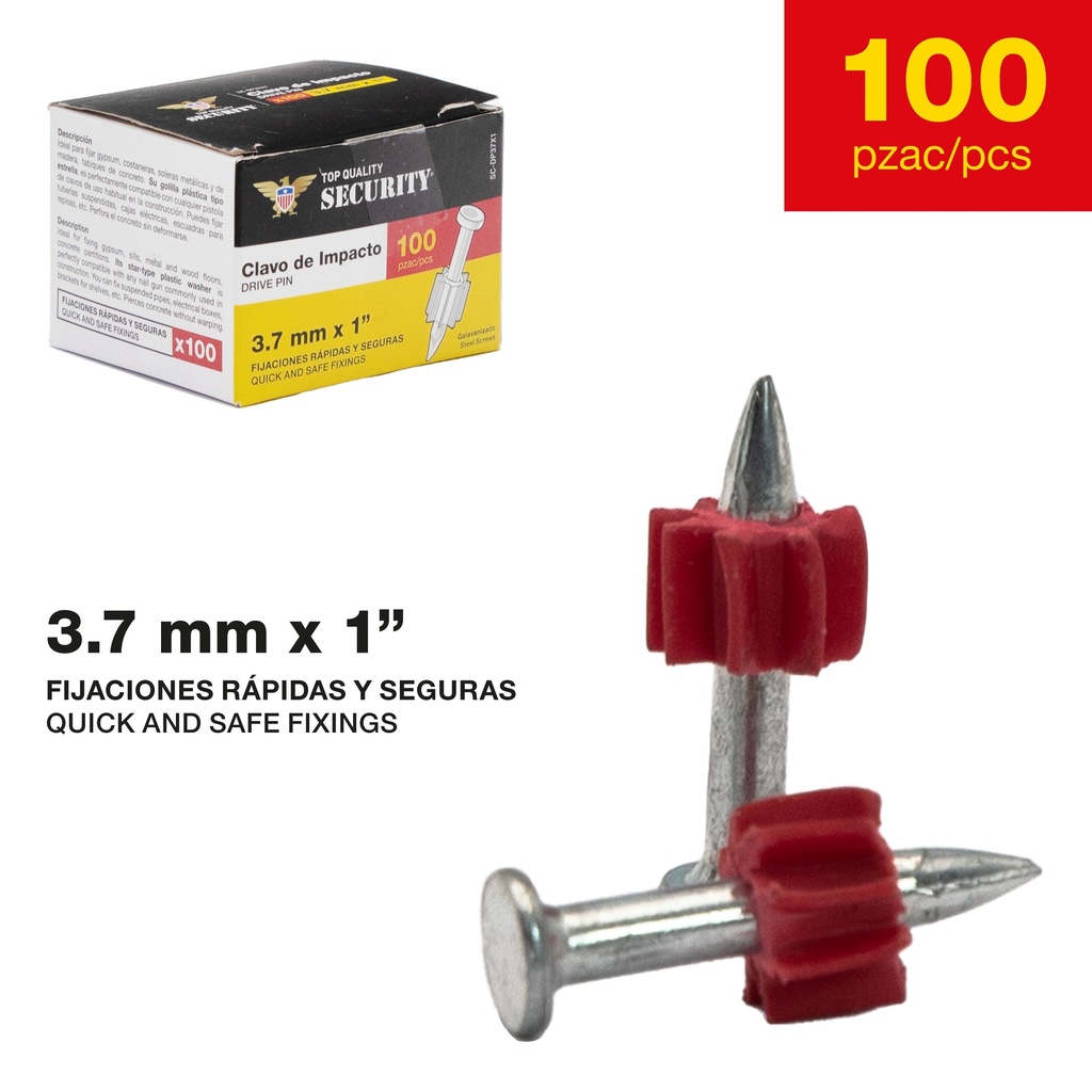[7-579] CLAVOS DE IMPACTO 3.7 MM x 1" x 100 UNID SECURITY 7-579